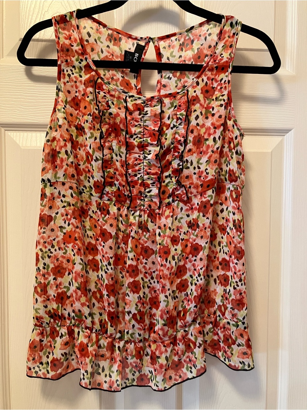 BCX Red Floral Ruffle Hem Sleeveless Camisole